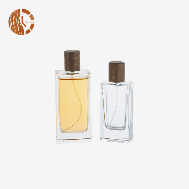 50ml Square Clear Glass Perfume Bottle With Wooden Cap
